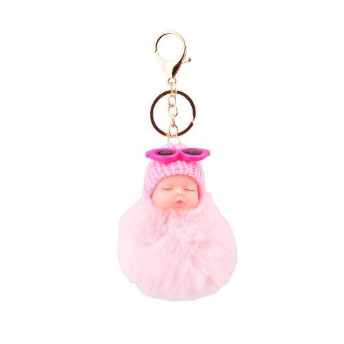 Napszemüveges baba kulcstartó plüss - 8 cm - rózsaszín