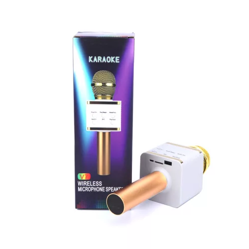 Bluetooth Karaoke Mikrofon, Beépített Hangszóróval V7 - Arany