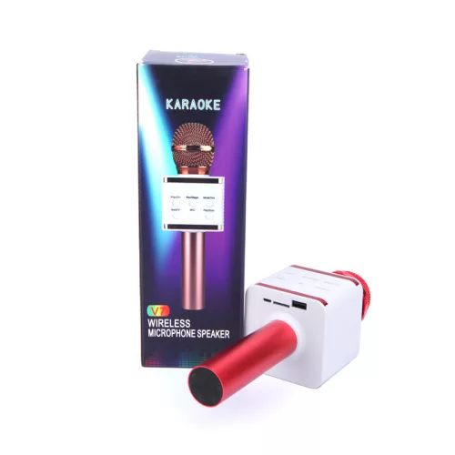 Bluetooth Karaoke Mikrofon, Beépített Hangszóróval V7 - Piros