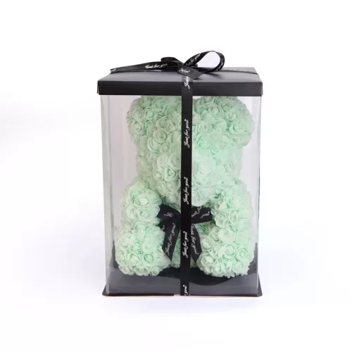 Rózsa maci 40 cm díszdobozban - Menta zöld