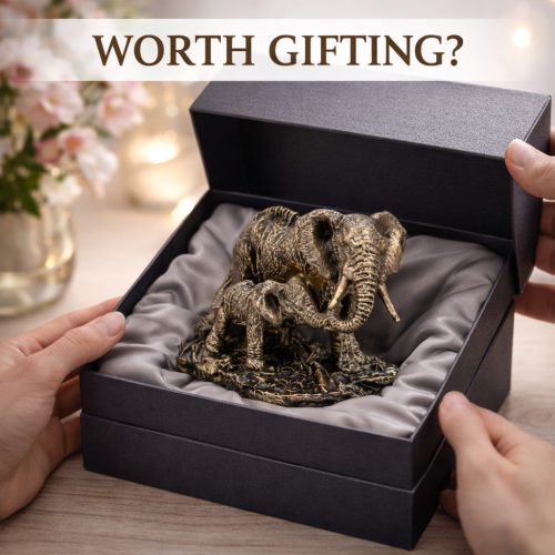 Elefánt család díszszobor 11 cm – bronz hatású lakásdekoráció