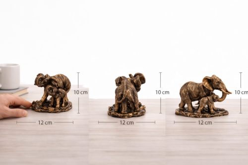 Elefánt család díszszobor 10 cm – bronz hatású dekoráció
