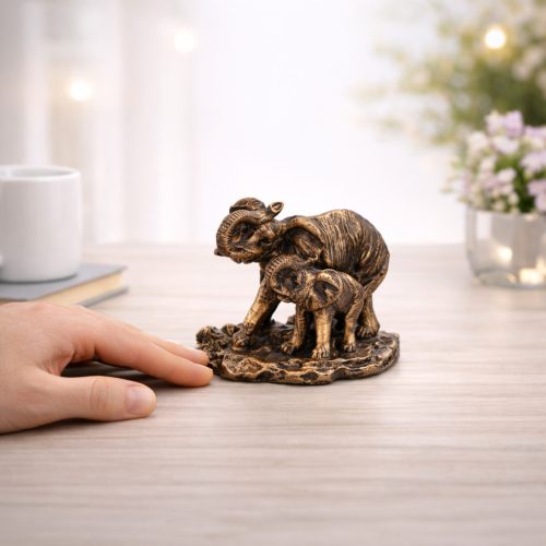 Elefánt család díszszobor 10 cm – bronz hatású dekoráció