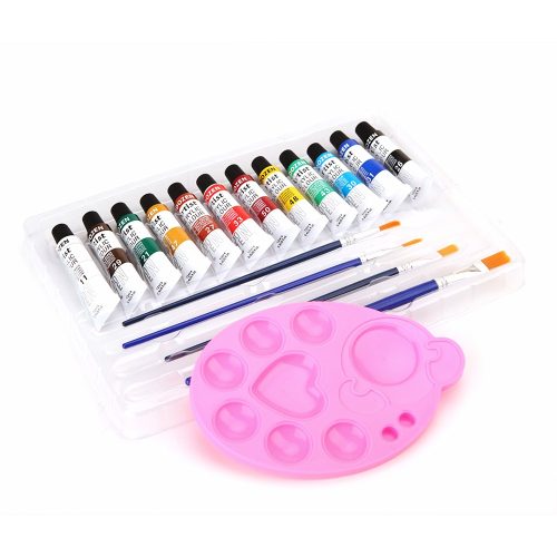 Dozen akrilfesték készlet 12×12 ml + ecsetek és paletta – komplett művész szett