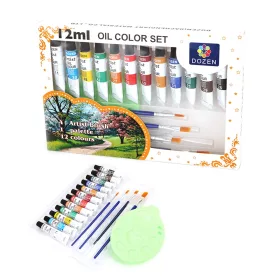   Dozen olajfesték készlet 12x12 ml – 4 ecsettel és palettával, élénk színek művészeknek