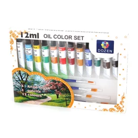   Dozen olajfesték készlet 12x12 ml – 4 ecsettel és palettával, élénk színek művészeknek