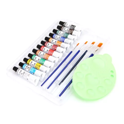 Dozen olajfesték készlet 12x12 ml – 4 ecsettel és palettával, élénk színek művészeknek