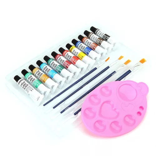 Dozen üvegfesték készlet 12x12 ml – 4 ecsettel és palettával, kreatív dekorációhoz