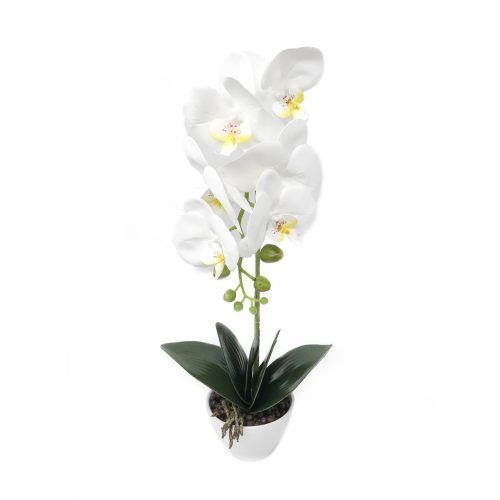 Mű orchidea virágtartóban 50 cm - Fehér
