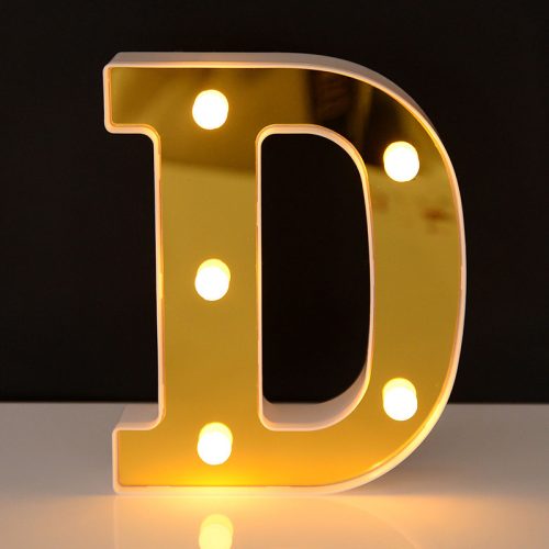 LED Dekoráció Betűk Ábécé Száma Lámpa 22 cm Arany - D ábécé