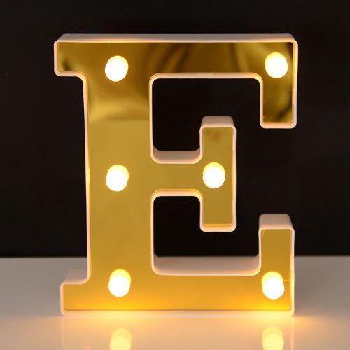 LED Dekoráció Betűk Ábécé Száma Lámpa 22 cm Arany - E ábécé