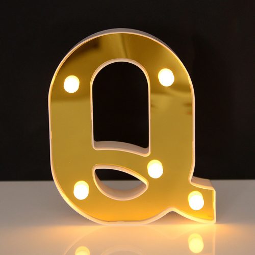 LED Dekoráció Betűk Ábécé Száma Lámpa 22 cm Arany - Q ábécé