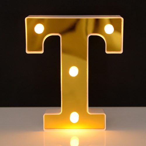 LED Dekoráció Betűk Ábécé Száma Lámpa 22 cm Arany - T ábécé