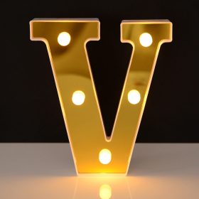   LED Dekoráció Betűk Ábécé Száma Lámpa 22 cm Arany - V ábécé