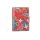 Piros alapon virágok NOTEBOOK felirattal A7 méretű tépőzáras jegyzet -nejlon bevonattal